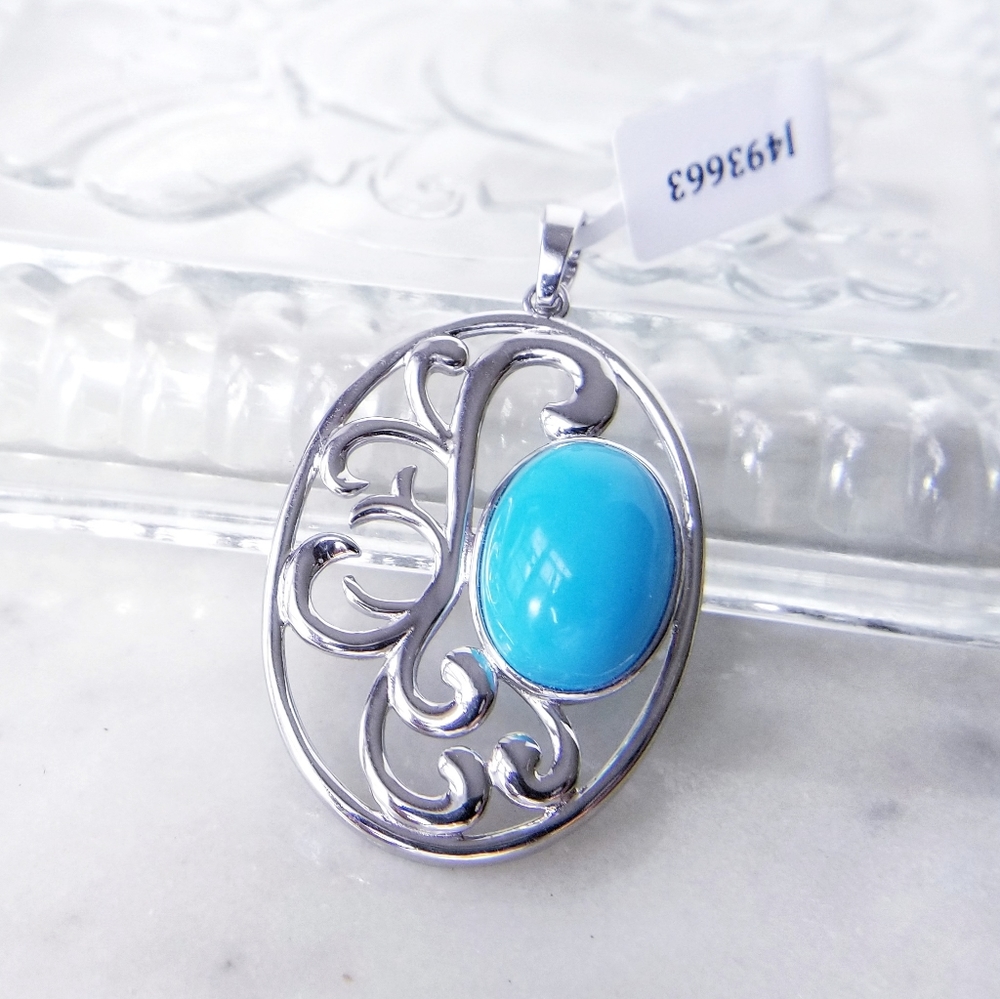 New Sterling Silver Turquoise Oval Filigree Pendant w/ Hinged Bail - NWT